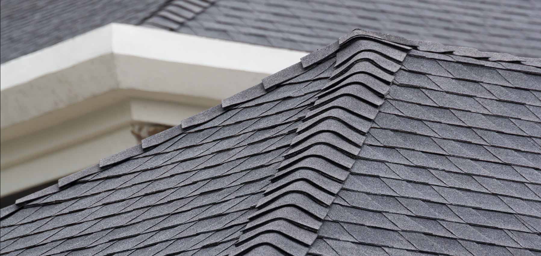 Close-up of newly installed roof shingles